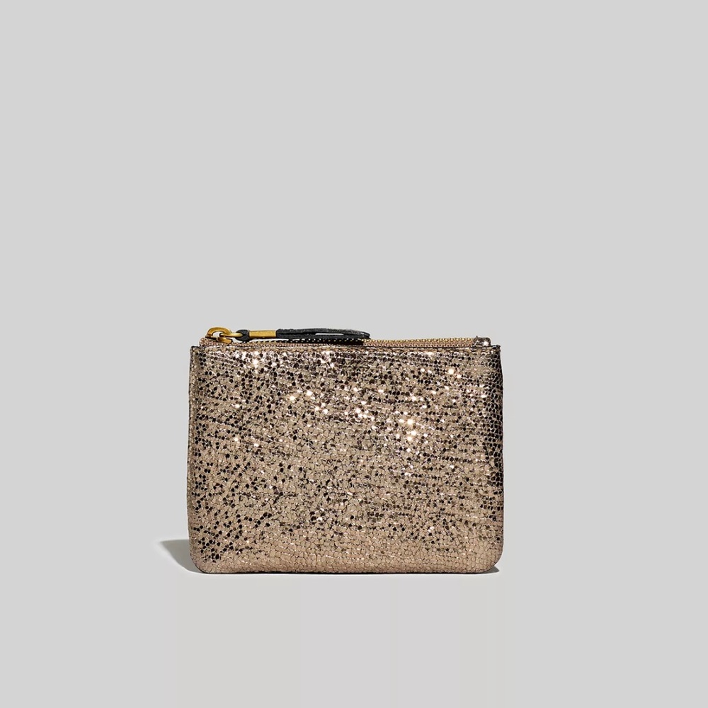 madewell small zip pouch in metallic leather NWT